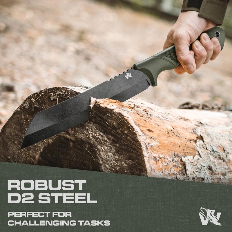 ODENWOLF W Machete - Survival Machete Full Tang with Sheath - Strong D2 Steel Knife Machete for Cutting Trees, for Yard Work, and for Bushcrafting and Big Tactical Knife with TPE-Handle - Image 2